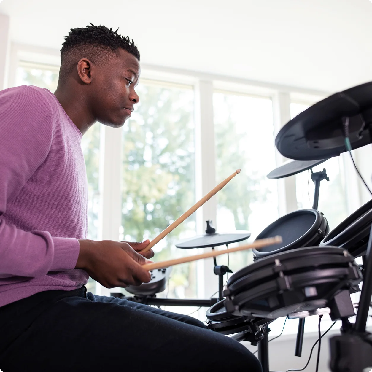 Student playing drums
