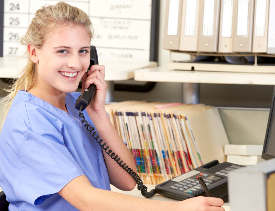 Health science student using a phone